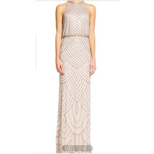 Art Deco Beaded Blouson Dress with Halter Neckline